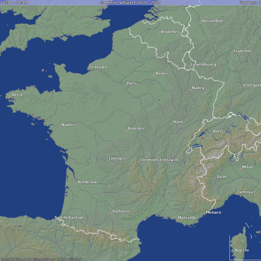 Villámtérkép Franciaország -