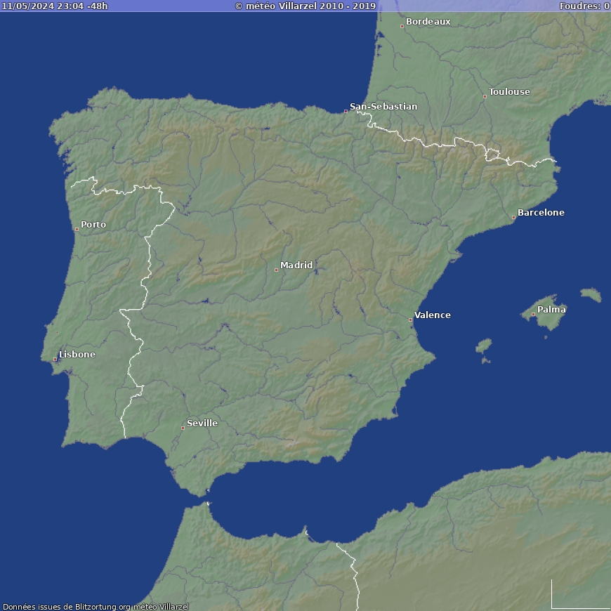 Carte de la foudre Espagne -